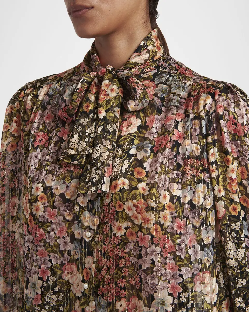 Valentino Garavani Floral Metallic Crinkle Satin Bow-Neck Blouse | Thumbnail 9 Valentino Garavani Floral Metallic Crinkle Satin Bow-Neck Blouse | Thumbnail 9