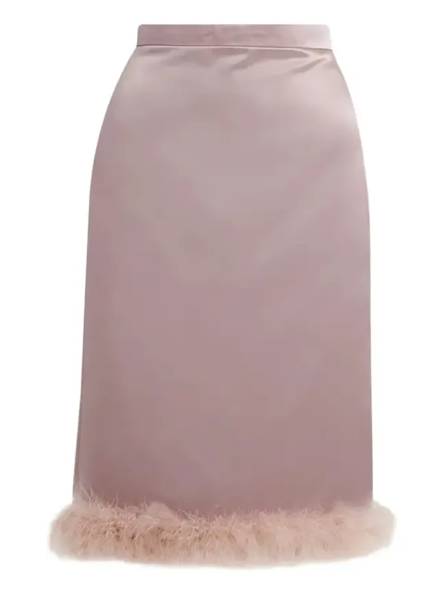 Feather-Trim Satin Skirt