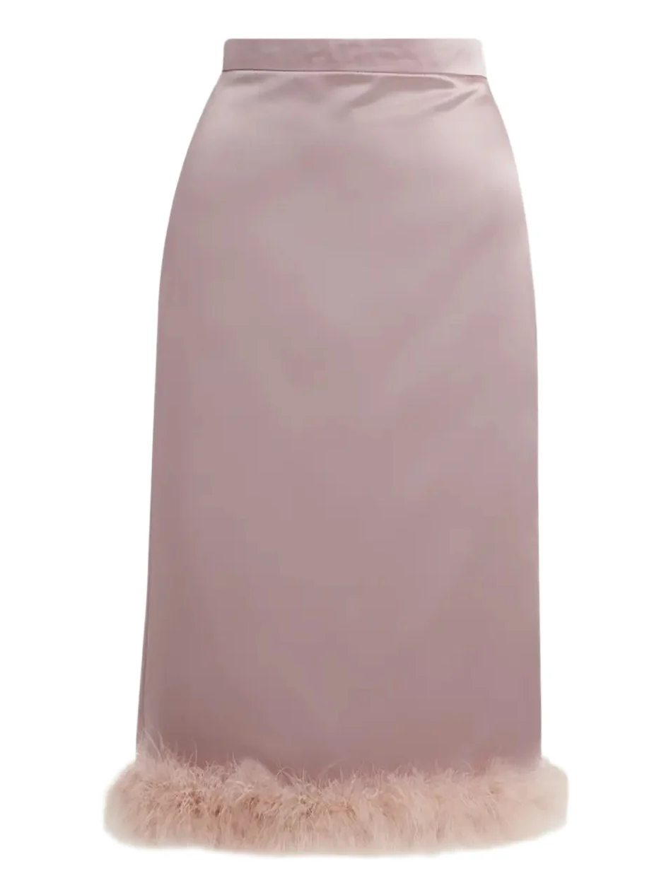 Valentino Garavani Feather-Trim Satin Skirt