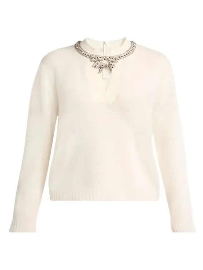 Embroidered Bow Crewneck Sweater Embroidered Bow Crewneck Sweater