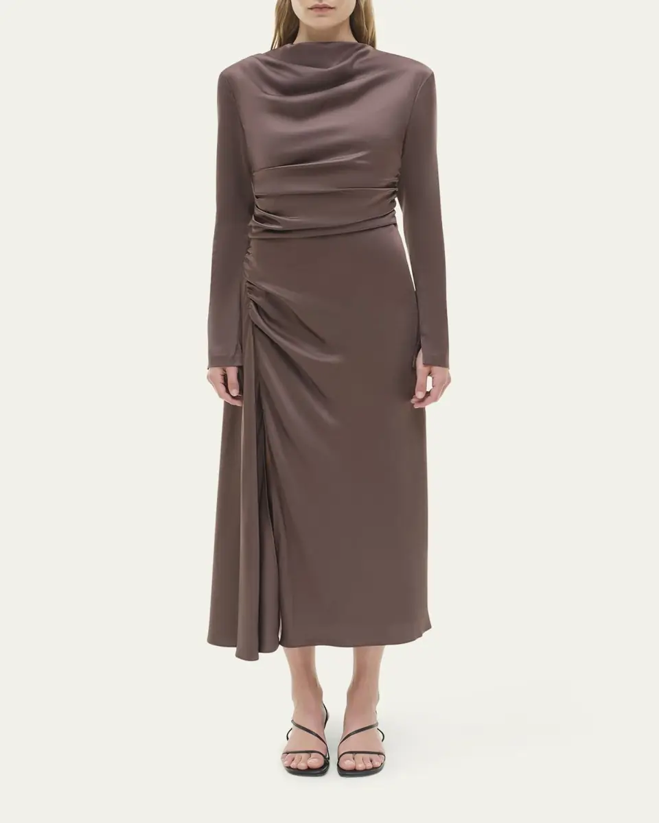 Simkhai Odessa Draped Long-Sleeve Midi Dress | Thumbnail 2 Simkhai Odessa Draped Long-Sleeve Midi Dress | Thumbnail 2