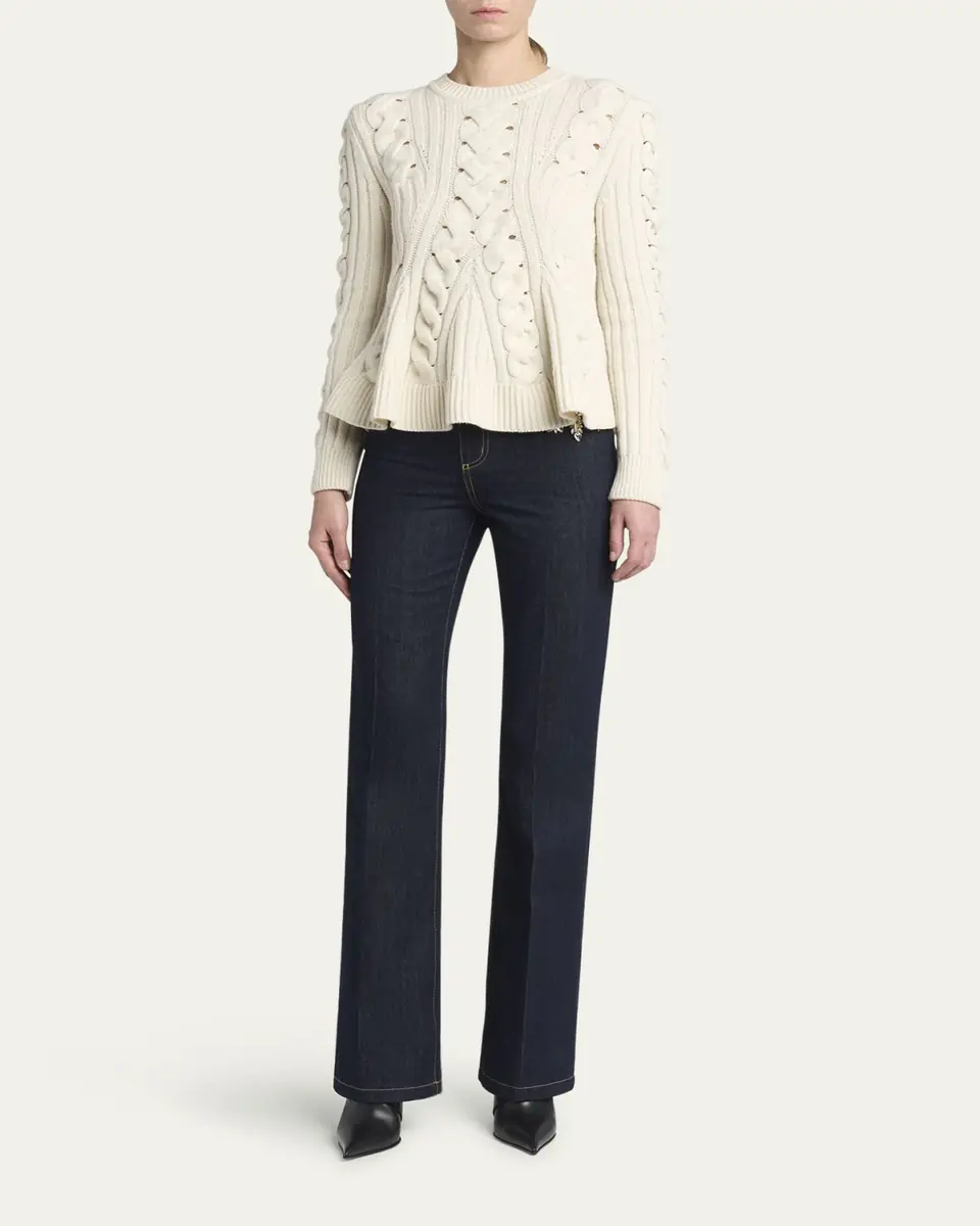 Alexander McQueen Peplum Cable-Knit Wool Cashmere Sweater | Thumbnail 2 Alexander McQueen Peplum Cable-Knit Wool Cashmere Sweater | Thumbnail 2