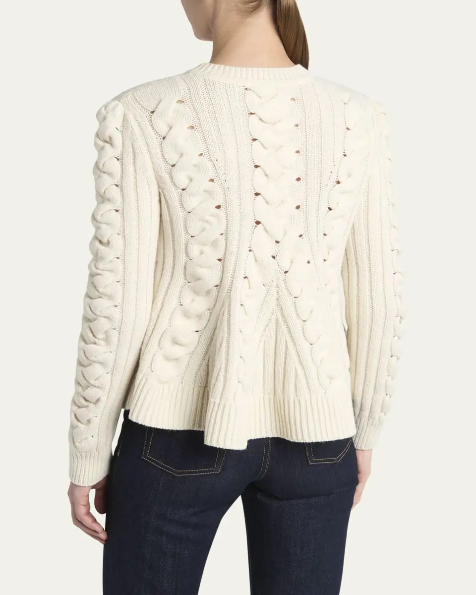 Alexander McQueen Peplum Cable-Knit Wool Cashmere Sweater | Thumbnail 3 Alexander McQueen Peplum Cable-Knit Wool Cashmere Sweater | Thumbnail 3