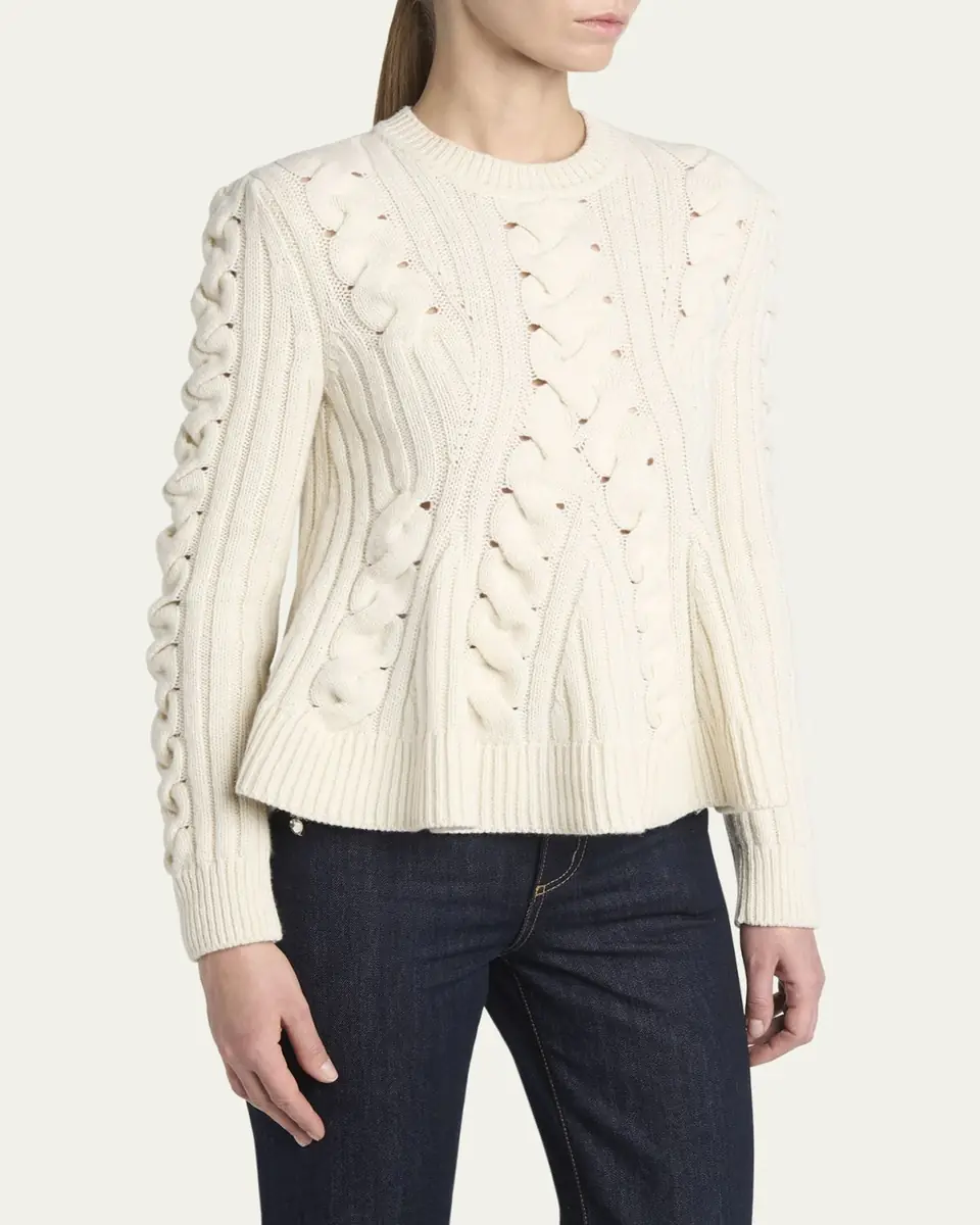 Alexander McQueen Peplum Cable-Knit Wool Cashmere Sweater | Thumbnail 4 Alexander McQueen Peplum Cable-Knit Wool Cashmere Sweater | Thumbnail 4