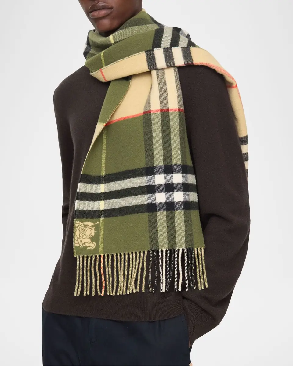 Burberry Men's Contrast Check Cashmere Scarf | Thumbnail 4 Burberry Men's Contrast Check Cashmere Scarf | Thumbnail 4