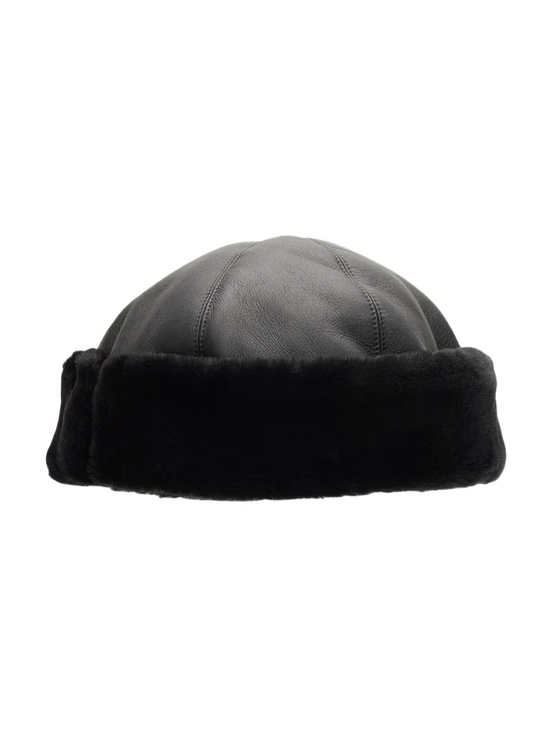 Pologeorgis Men's Napa Leather and Shearling Trapper Hat