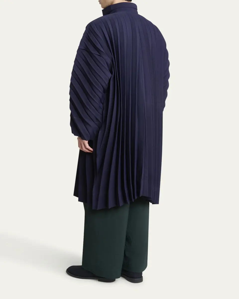 Homme Plissé Issey Miyake Men's Navy Edge Pleated Overcoat | Thumbnail 3 Homme Plissé Issey Miyake Men's Navy Edge Pleated Overcoat | Thumbnail 3