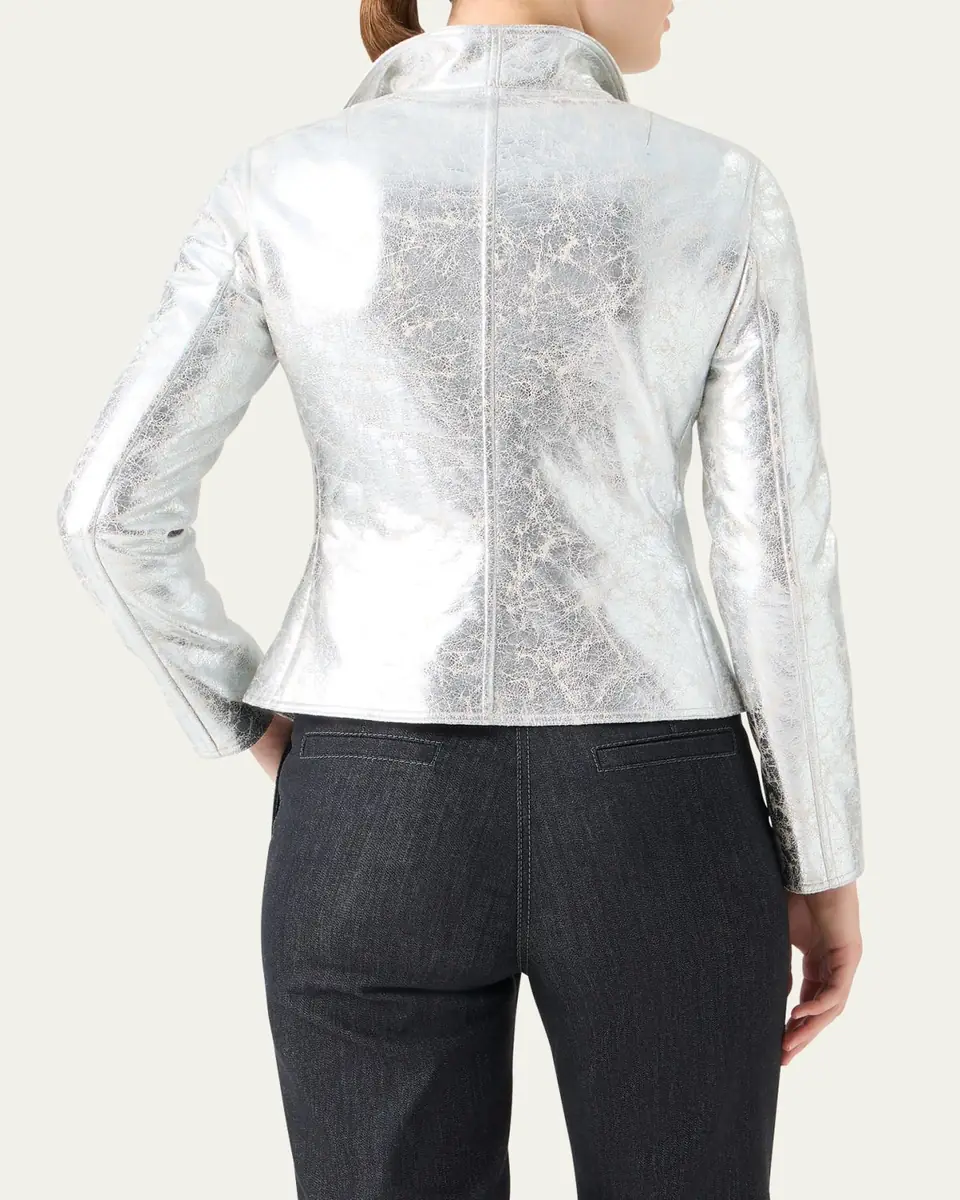 Akris punto Metallic Leather Moto Jacket | Thumbnail 3 Akris punto Metallic Leather Moto Jacket | Thumbnail 3