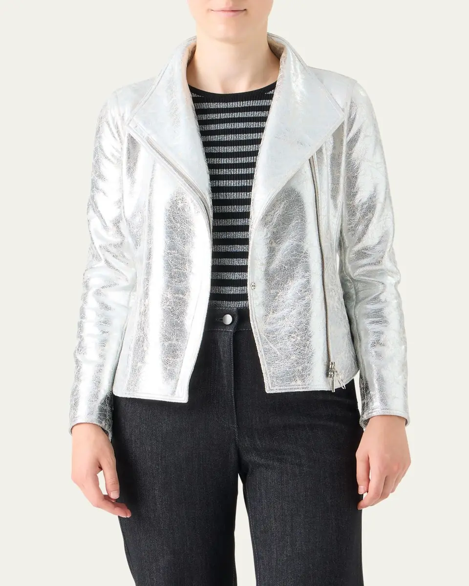 Akris punto Metallic Leather Moto Jacket | Thumbnail 4 Akris punto Metallic Leather Moto Jacket | Thumbnail 4