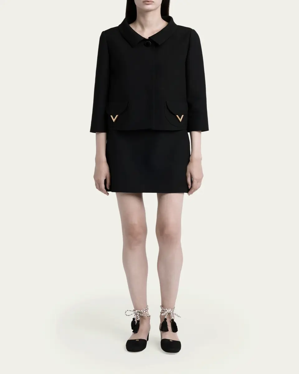 Valentino Garavani V-Logo Wool Crepe Mini Skirt | Thumbnail 2 Valentino Garavani V-Logo Wool Crepe Mini Skirt | Thumbnail 2