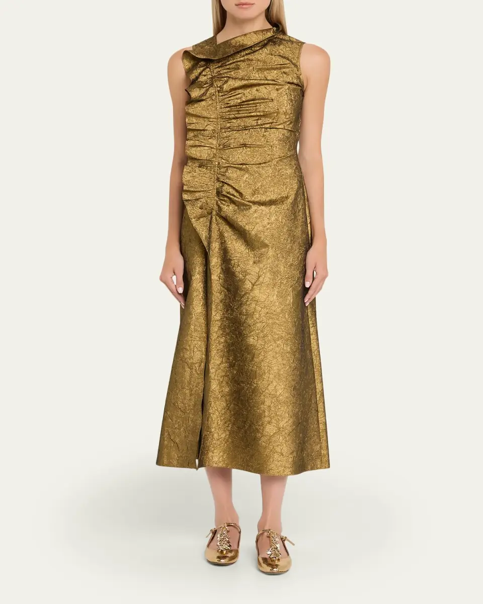 Ulla Johnson Demetria Metallic Sleeveless Ruched Midi Dress | Thumbnail 2 Ulla Johnson Demetria Metallic Sleeveless Ruched Midi Dress | Thumbnail 2