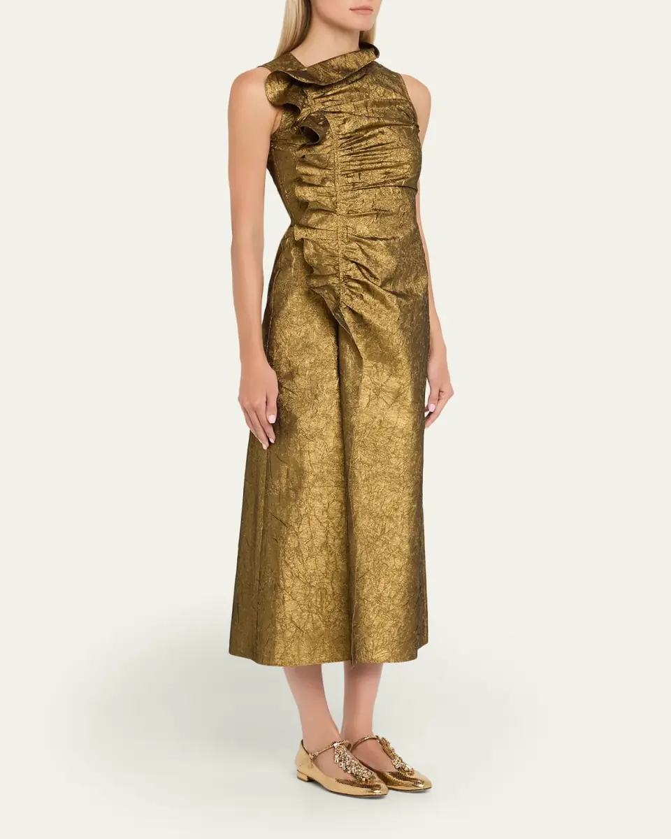 Ulla Johnson Demetria Metallic Sleeveless Ruched Midi Dress | Thumbnail 4 Ulla Johnson Demetria Metallic Sleeveless Ruched Midi Dress | Thumbnail 4