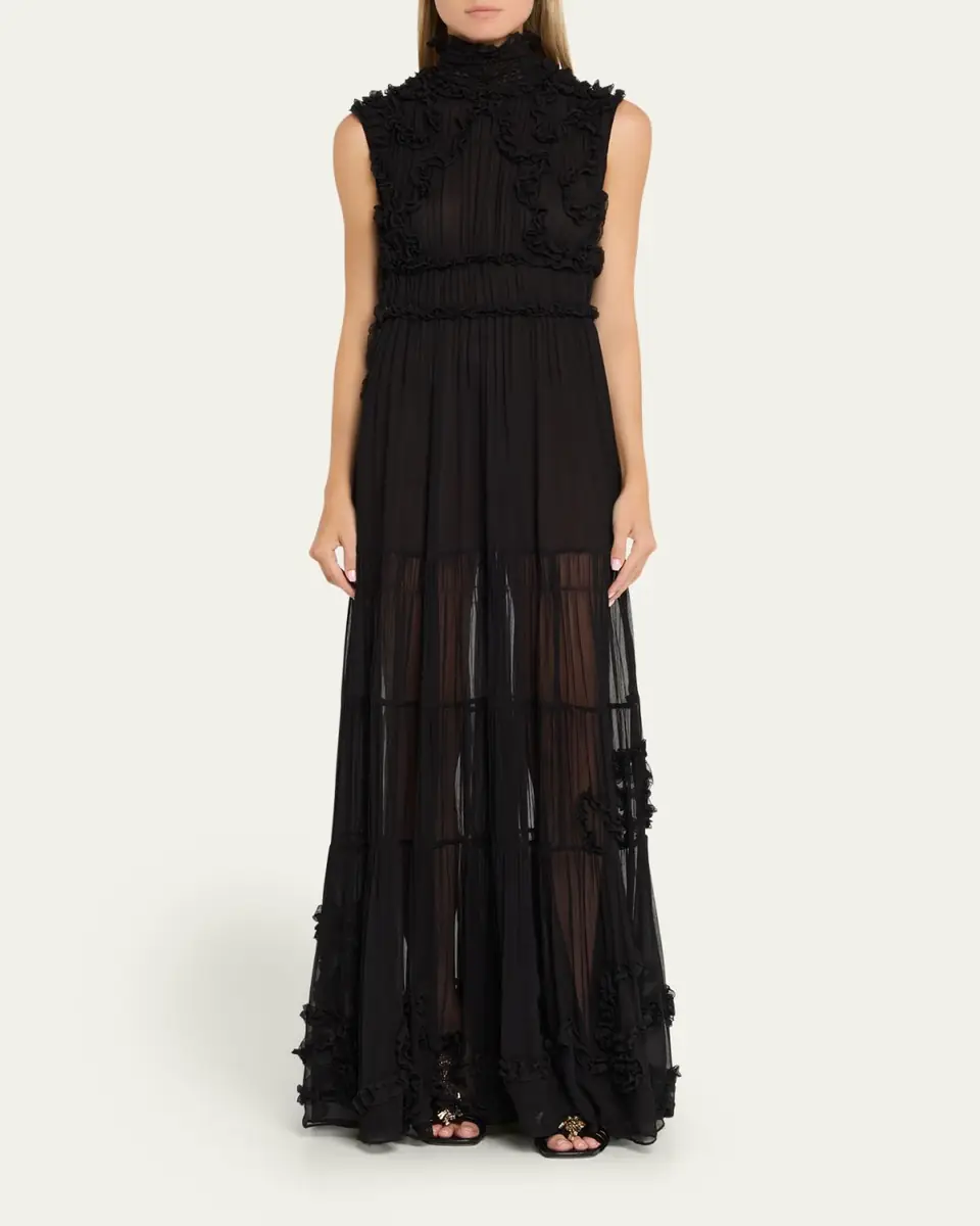 Ulla Johnson Verona Smocked Silk Turtleneck Gown | Thumbnail 2