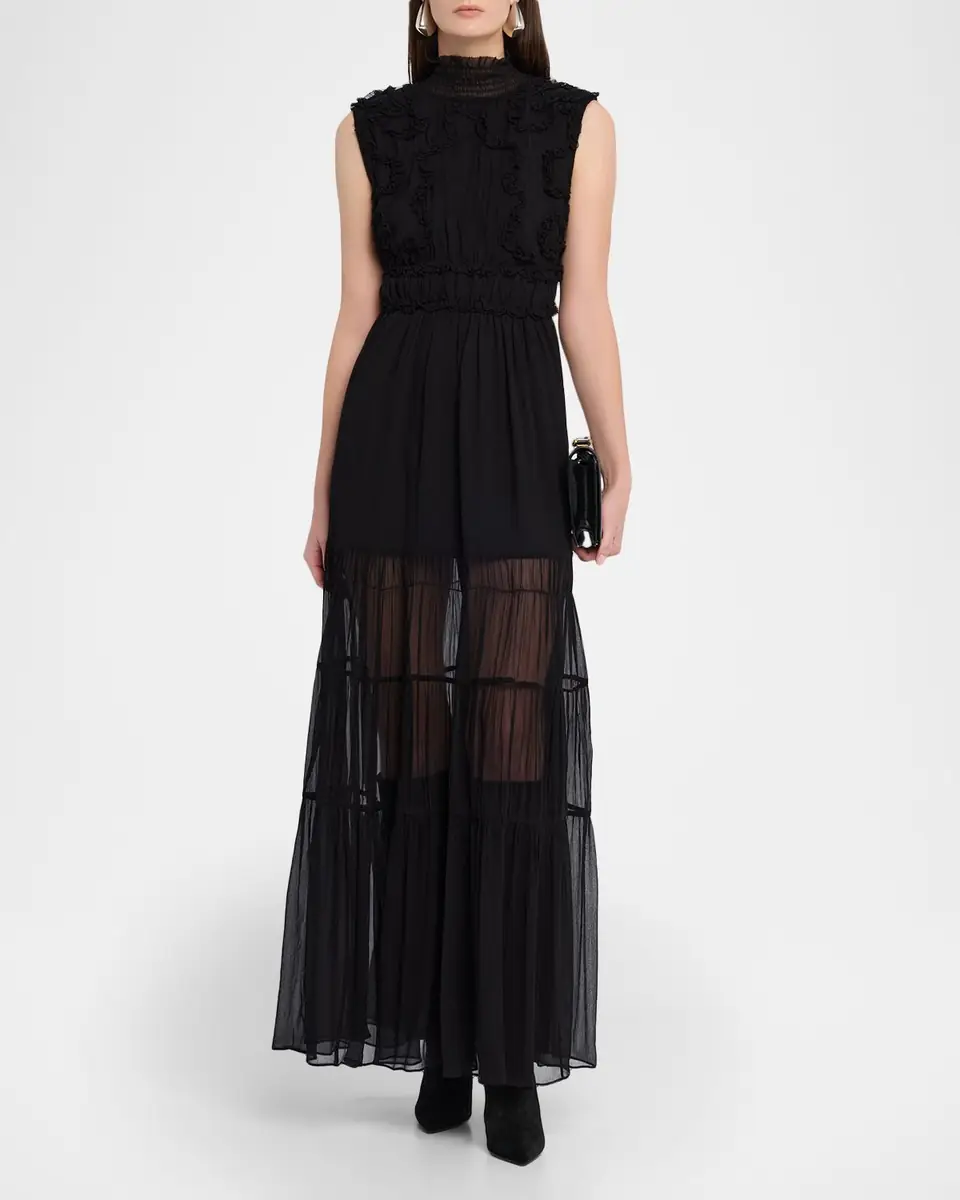 Ulla Johnson Verona Smocked Silk Turtleneck Gown | Thumbnail 14