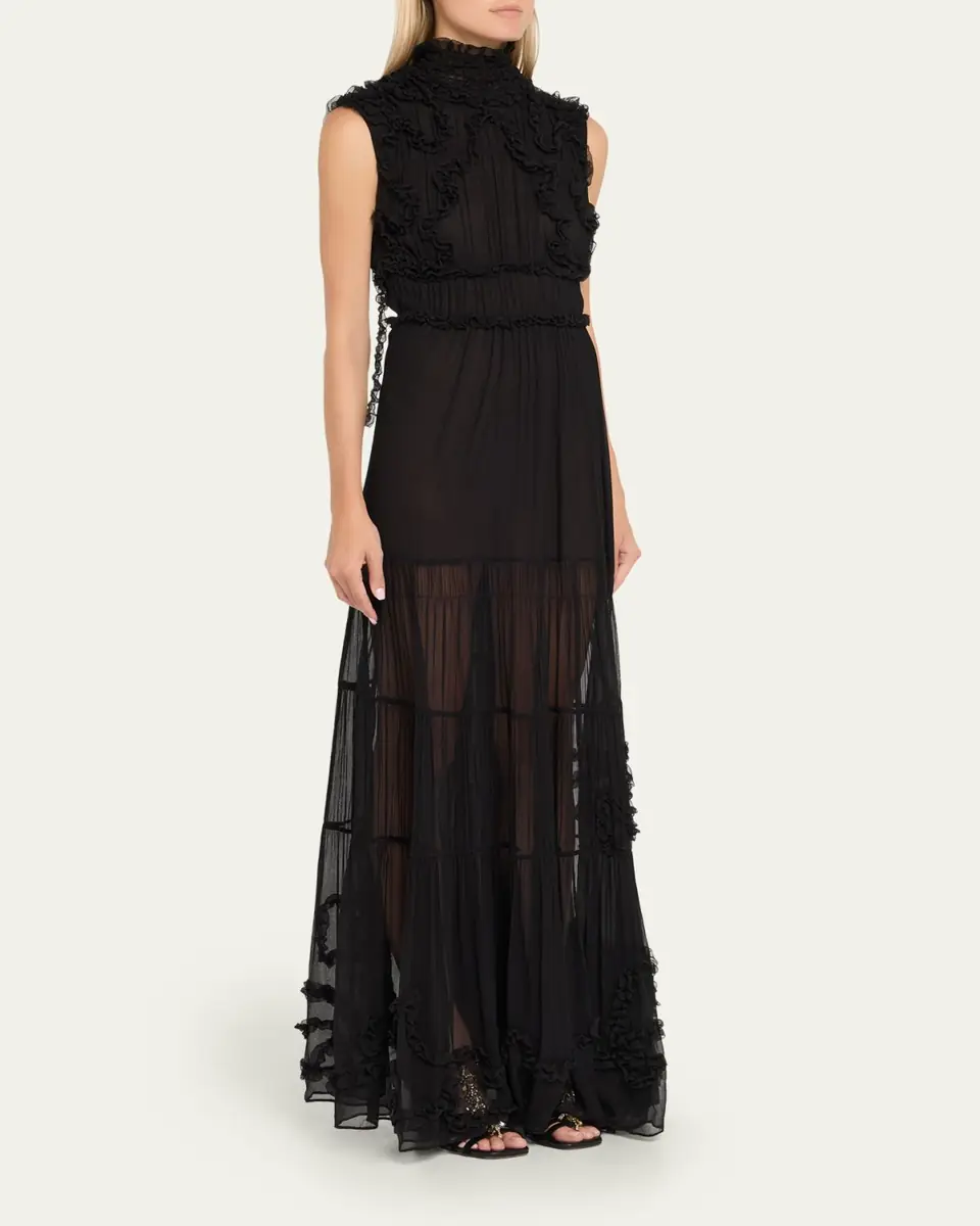 Ulla Johnson Verona Smocked Silk Turtleneck Gown | Thumbnail 4