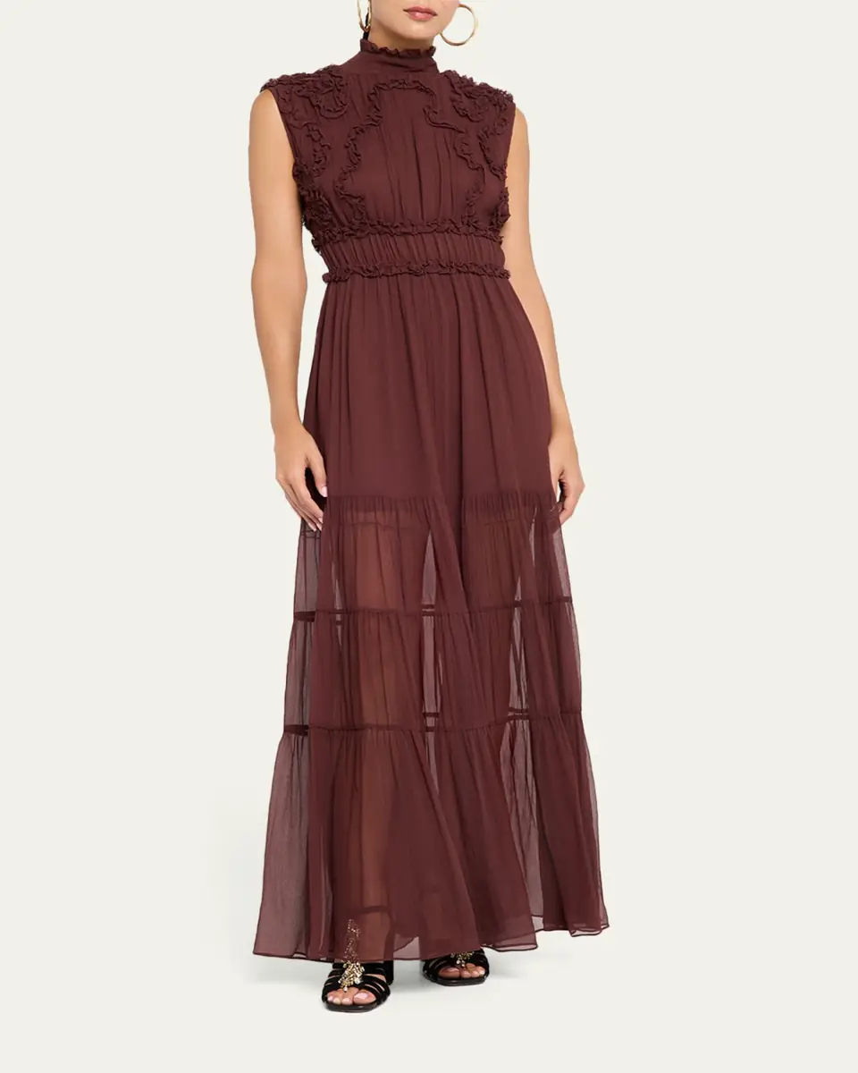 Ulla Johnson Verona Smocked Silk Turtleneck Gown | Thumbnail 6