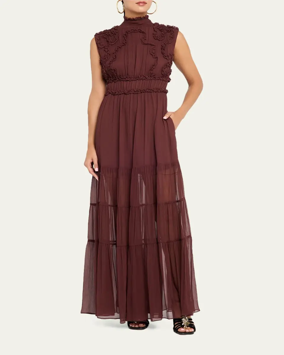Ulla Johnson Verona Smocked Silk Turtleneck Gown | Thumbnail 8