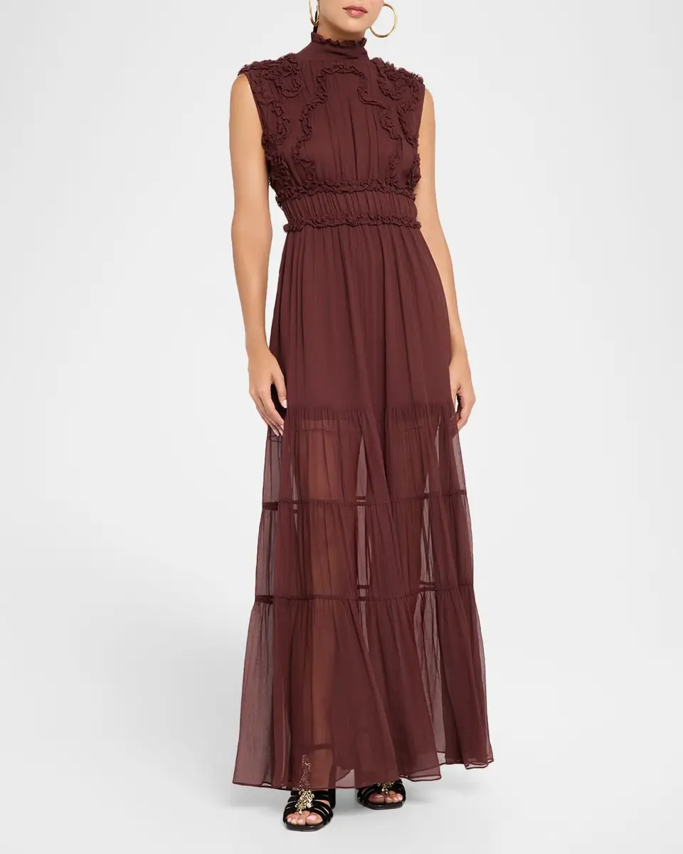 Ulla Johnson Verona Smocked Silk Turtleneck Gown | Thumbnail 10