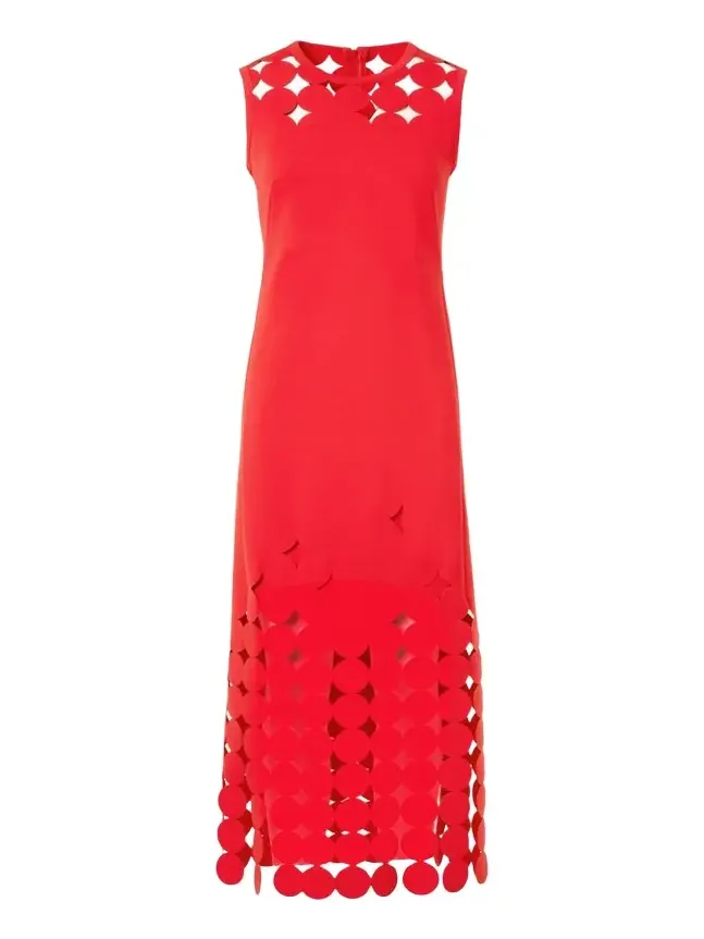 Dot Cut-Out Jersey Sleeveless Midi Dress