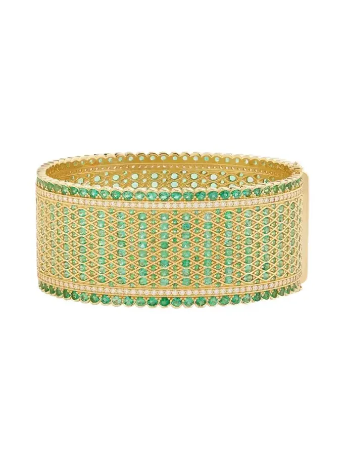 18K Gold Woven Emerald & Diamond Bracelet