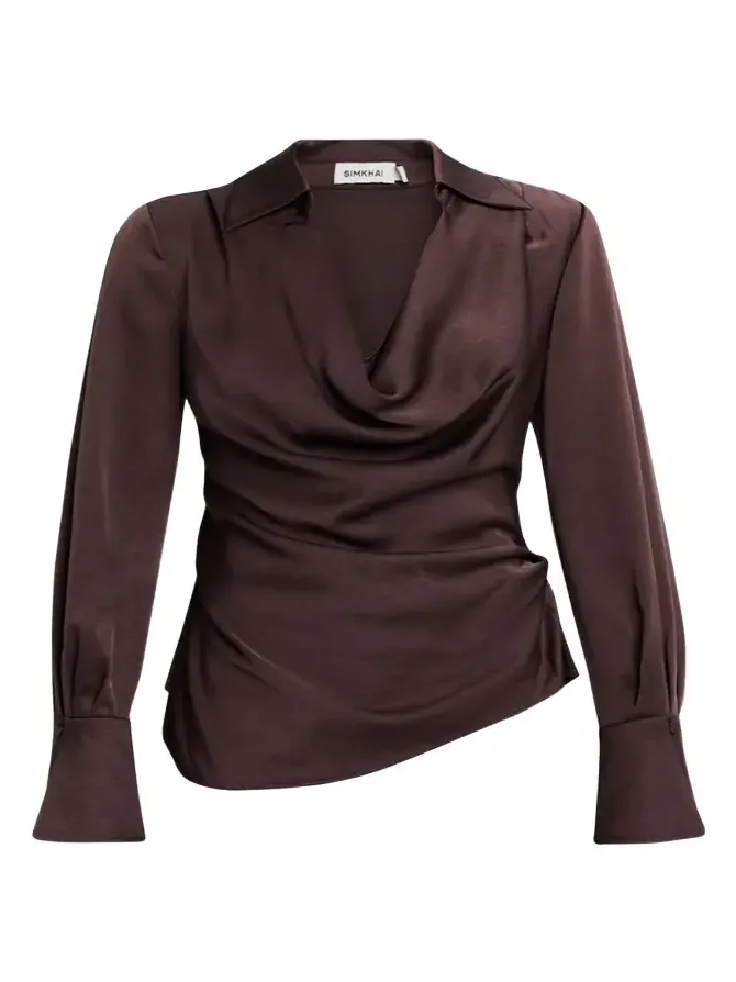 Simkhai Symone Long-Sleeve Cowl-Neck Top