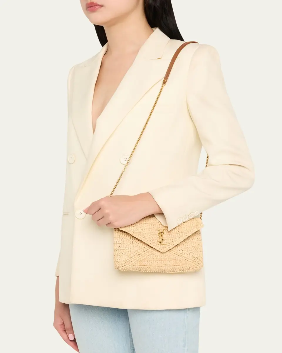 Saint Laurent Envelope Flap YSL Shoulder Bag in Raffia | Thumbnail 2 Saint Laurent Envelope Flap YSL Shoulder Bag in Raffia | Thumbnail 2
