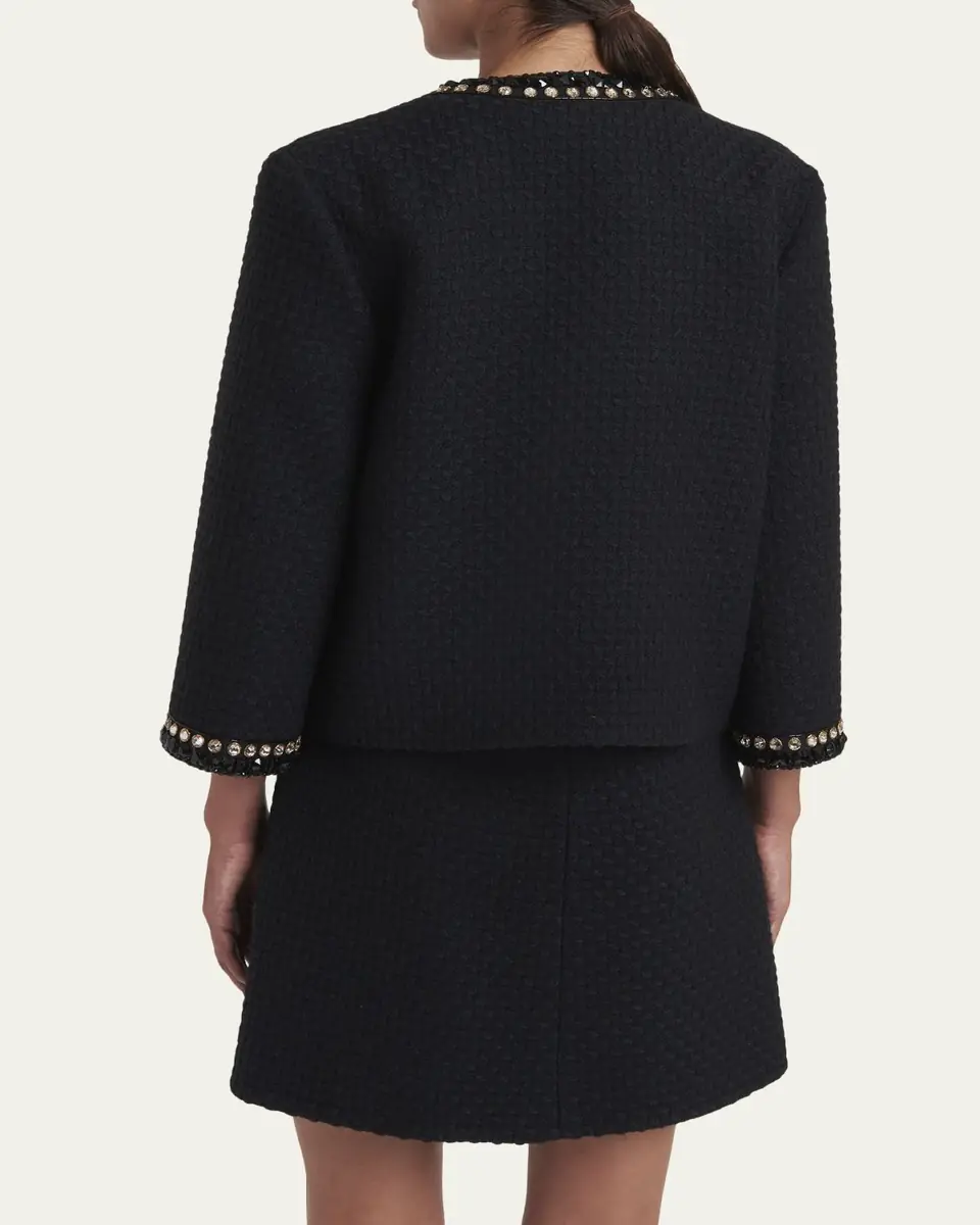 Valentino Garavani Crystal-Trim Wool Jacquard Open Coat | Thumbnail 3 Valentino Garavani Crystal-Trim Wool Jacquard Open Coat | Thumbnail 3