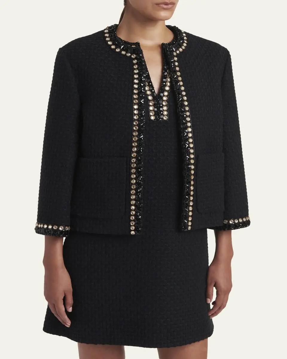 Valentino Garavani Crystal-Trim Wool Jacquard Open Coat | Thumbnail 4 Valentino Garavani Crystal-Trim Wool Jacquard Open Coat | Thumbnail 4