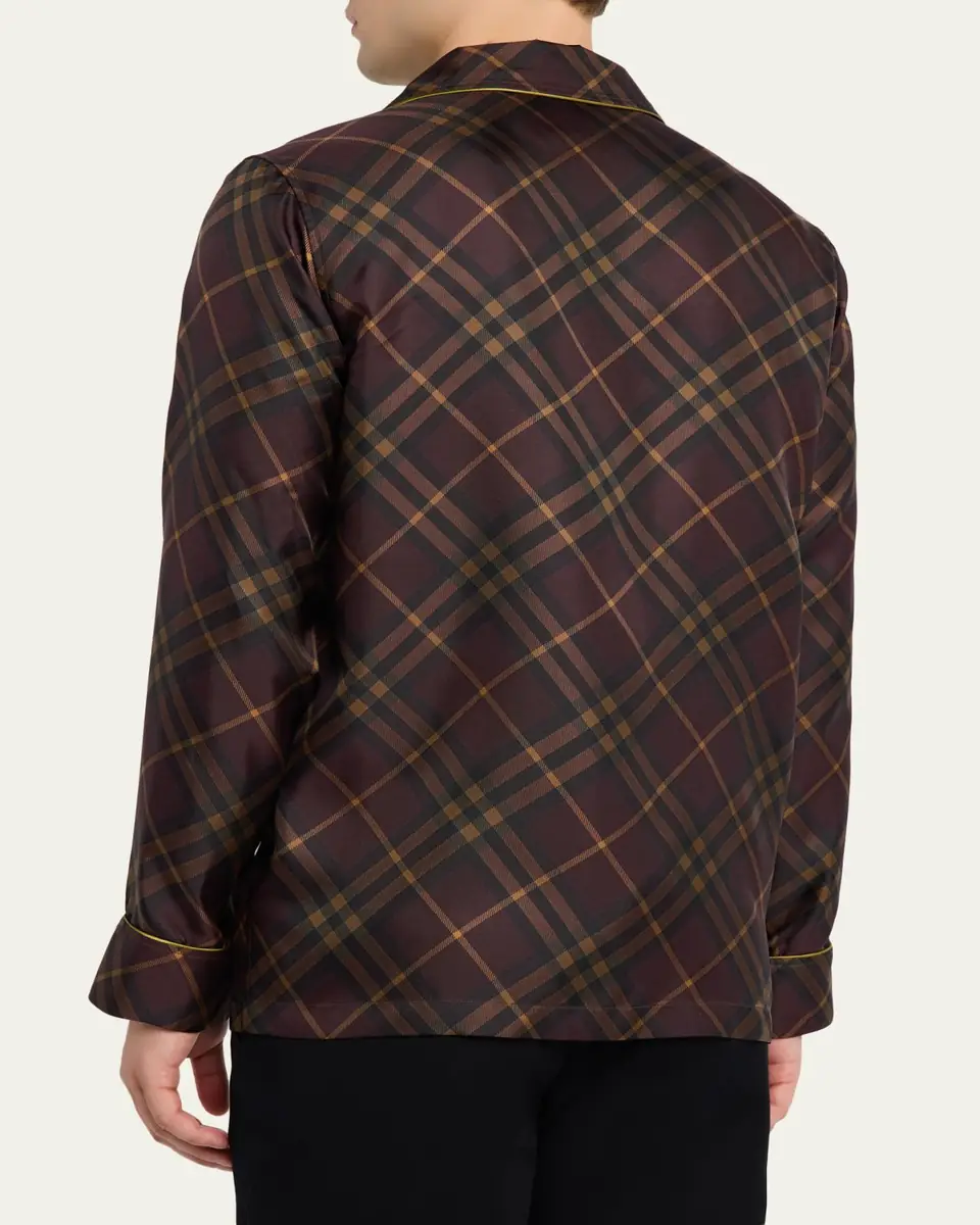 Burberry Men's Check Silk Long-Sleeve Pajama Shirt | Thumbnail 3 Burberry Men's Check Silk Long-Sleeve Pajama Shirt | Thumbnail 3
