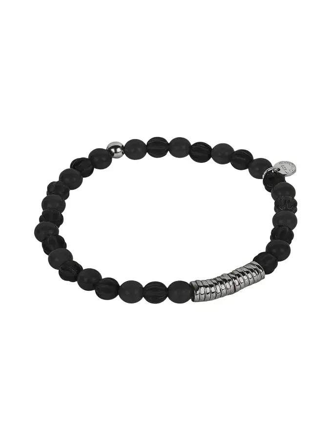 Men's Classic Discs Black Agate Beaded Bracelet Men's Classic Discs Black Agate Beaded Bracelet