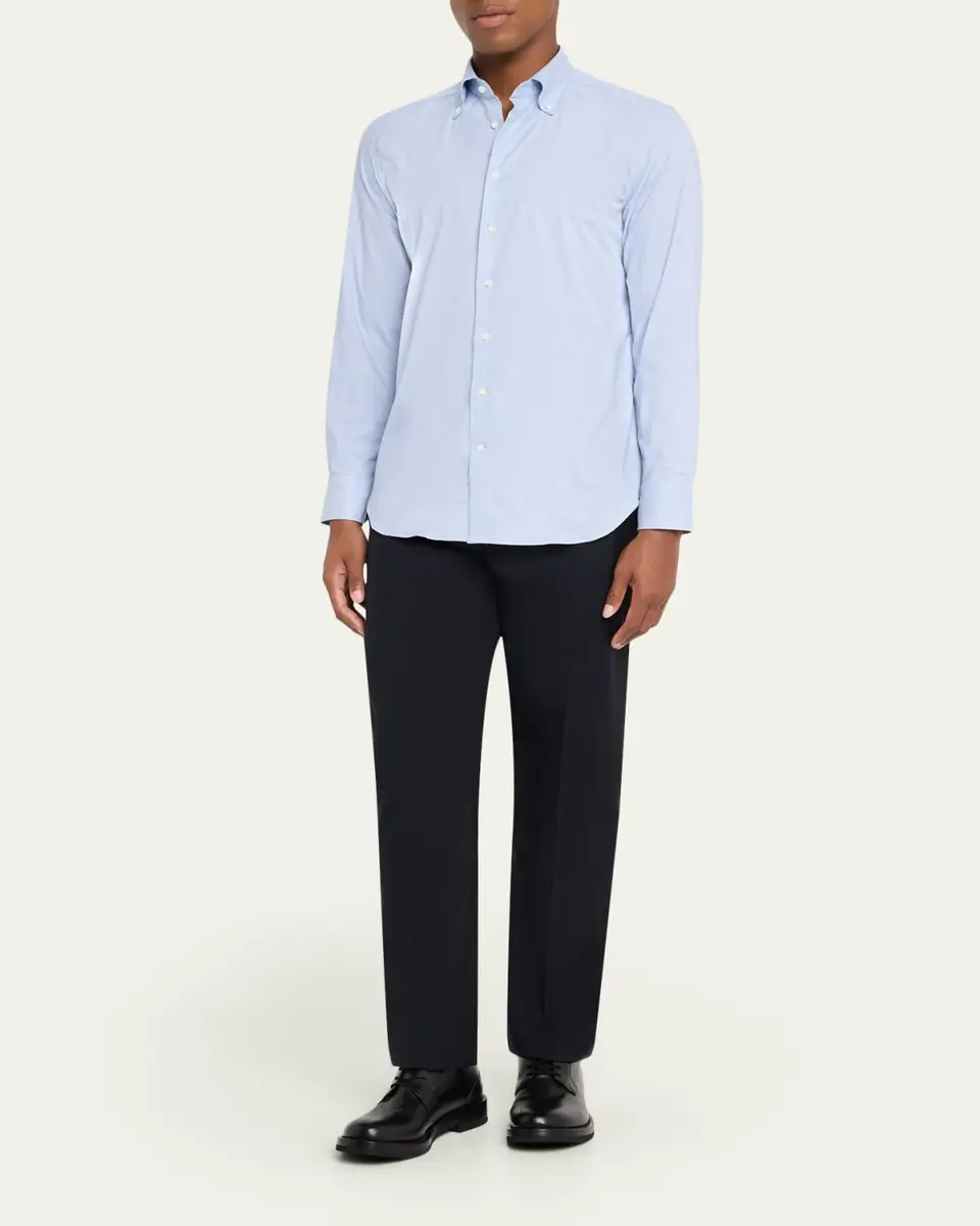 Bergdorf Goodman Men's Cotton Micro-Check Button-Collar Sport Shirt | Thumbnail 2