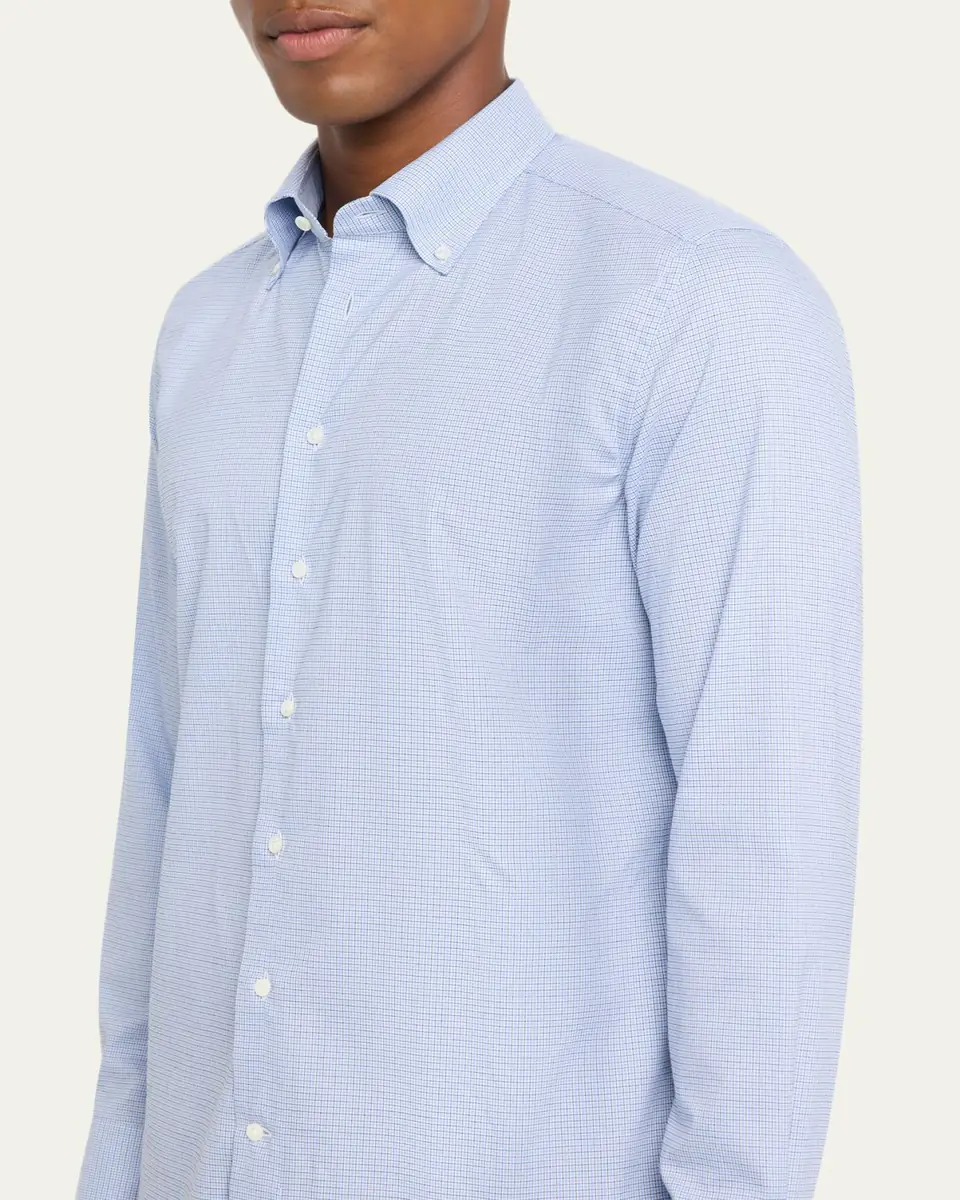 Bergdorf Goodman Men's Cotton Micro-Check Button-Collar Sport Shirt | Thumbnail 5