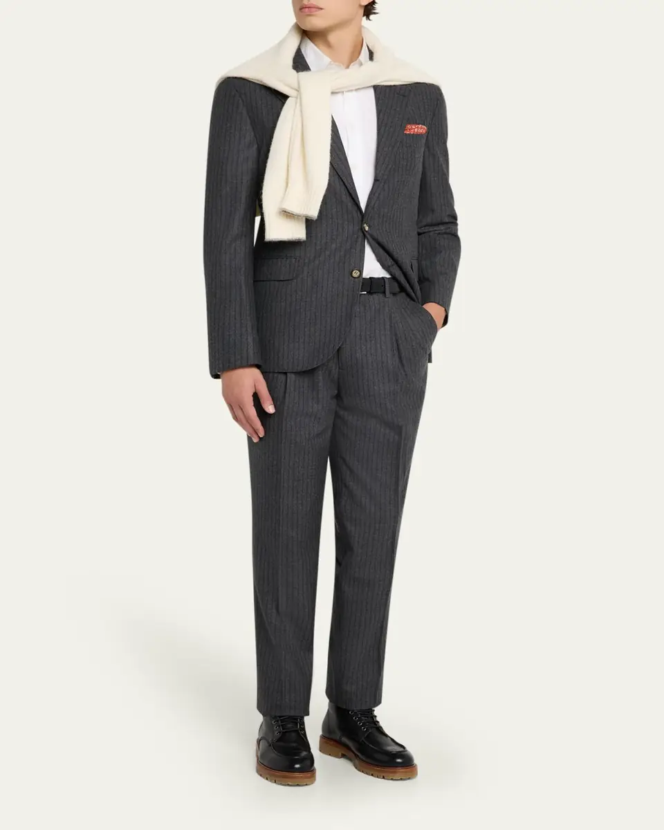 Brunello Cucinelli Men's Virgin Wool Chalk Stripe Notch Lapel Sport Coat | Thumbnail 2 Brunello Cucinelli Men's Virgin Wool Chalk Stripe Notch Lapel Sport Coat | Thumbnail 2