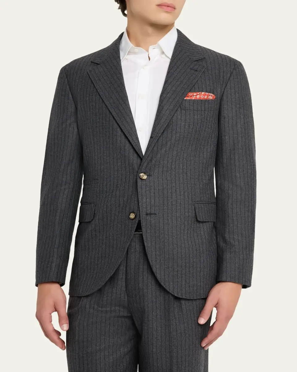 Brunello Cucinelli Men's Virgin Wool Chalk Stripe Notch Lapel Sport Coat | Thumbnail 4 Brunello Cucinelli Men's Virgin Wool Chalk Stripe Notch Lapel Sport Coat | Thumbnail 4