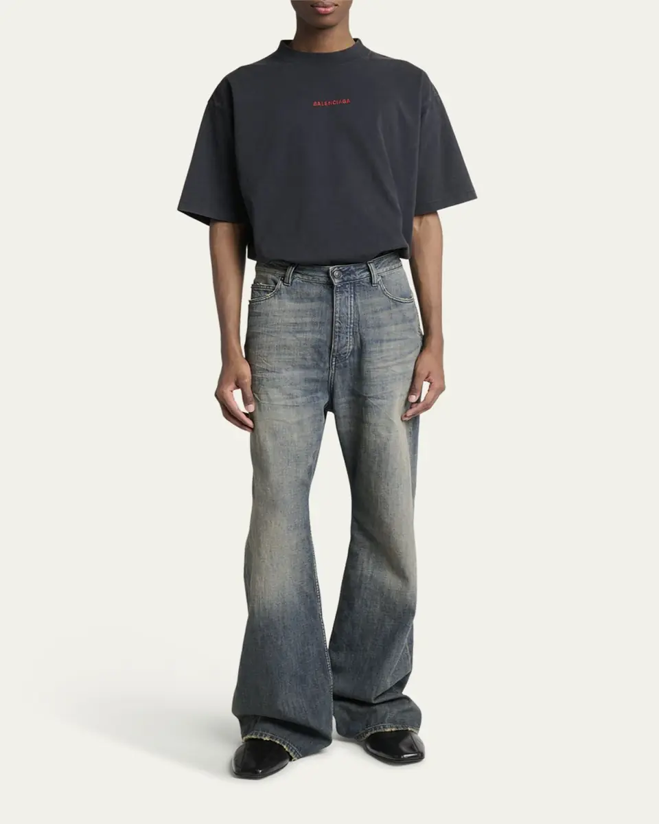 Balenciaga Men's Faded Denim Relaxed-Fit Bootcut Jeans | Thumbnail 2 Balenciaga Men's Faded Denim Relaxed-Fit Bootcut Jeans | Thumbnail 2