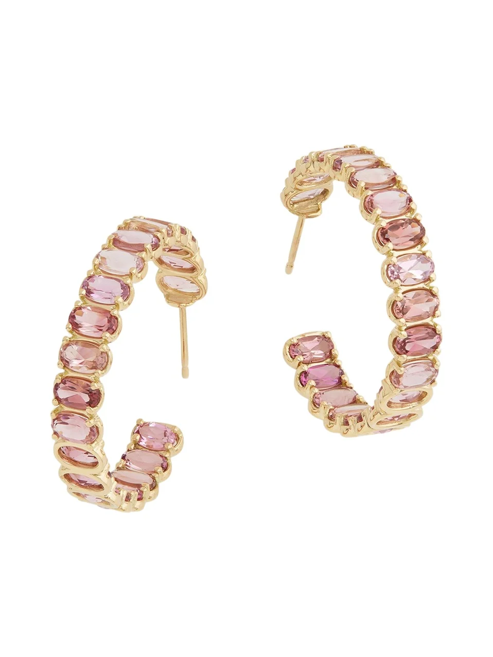 18K Yellow Gold Hoop Earrings with Oval Shaped Pink Tourmaline