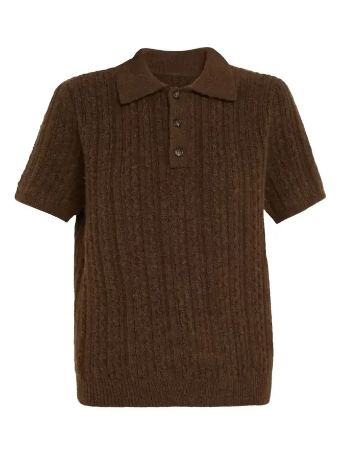 Short-Sleeve Cable-Knit Polo Shirt