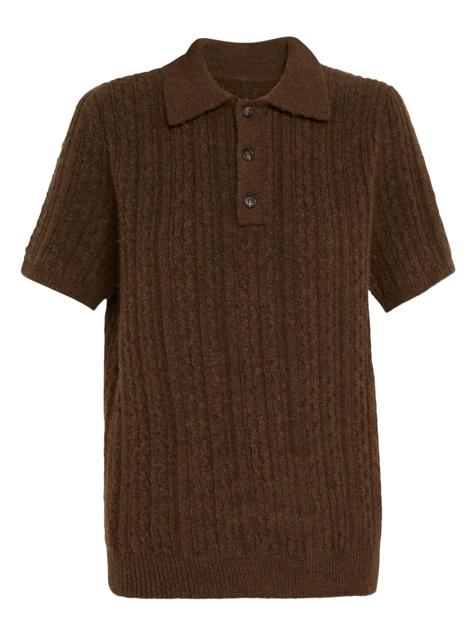 Short-Sleeve Cable-Knit Polo Shirt Short-Sleeve Cable-Knit Polo Shirt