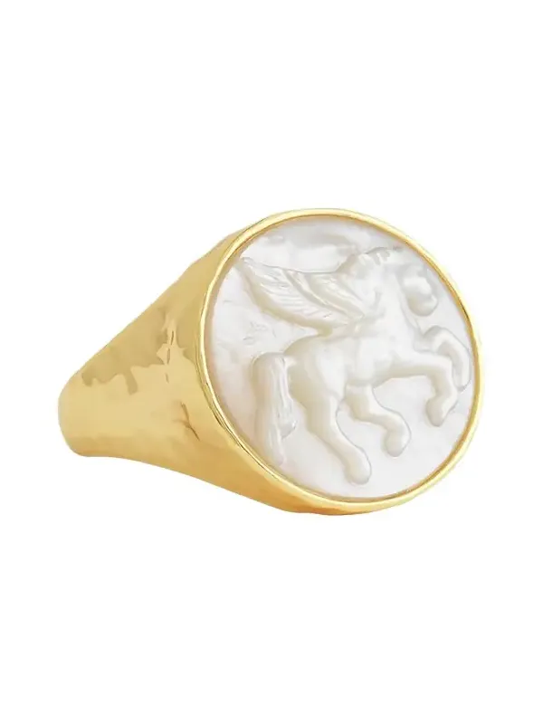 Anabel Aram Jewelry Pegasus Mother-of-Pearl Coin Signet Ring