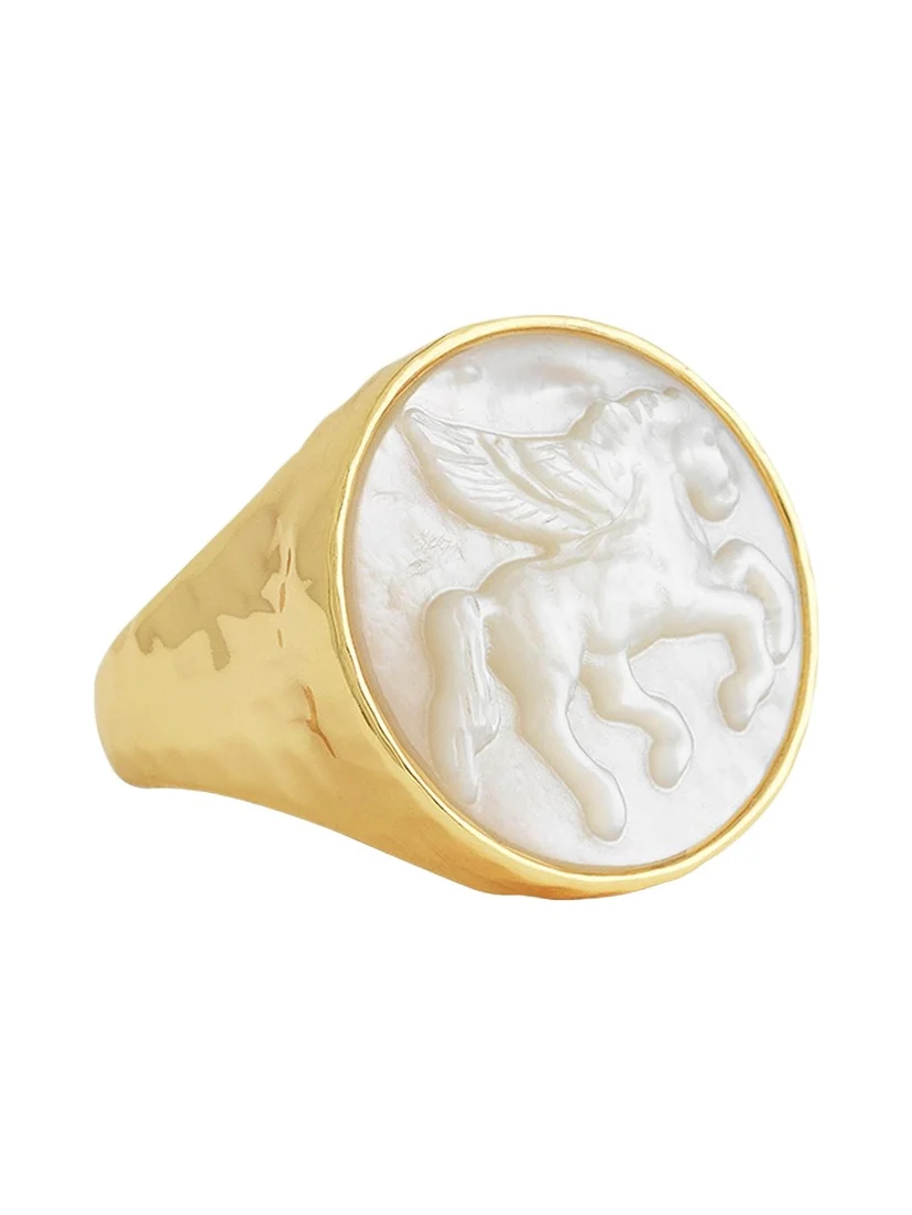 Anabel Aram Jewelry Pegasus Mother-of-Pearl Coin Signet Ring
