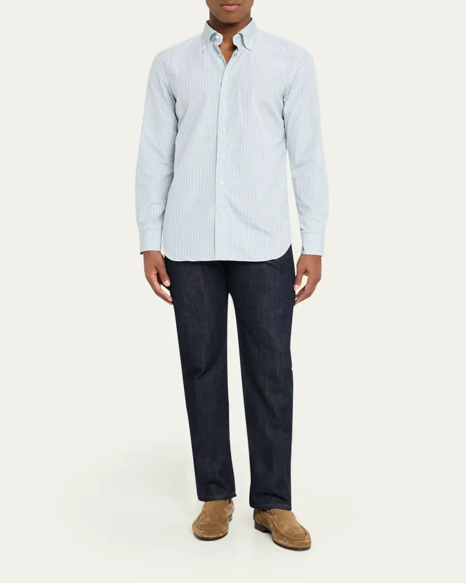 Bergdorf Goodman Men's Cotton Tattersall Check Button-Collar Sport Shirt | Thumbnail 2
