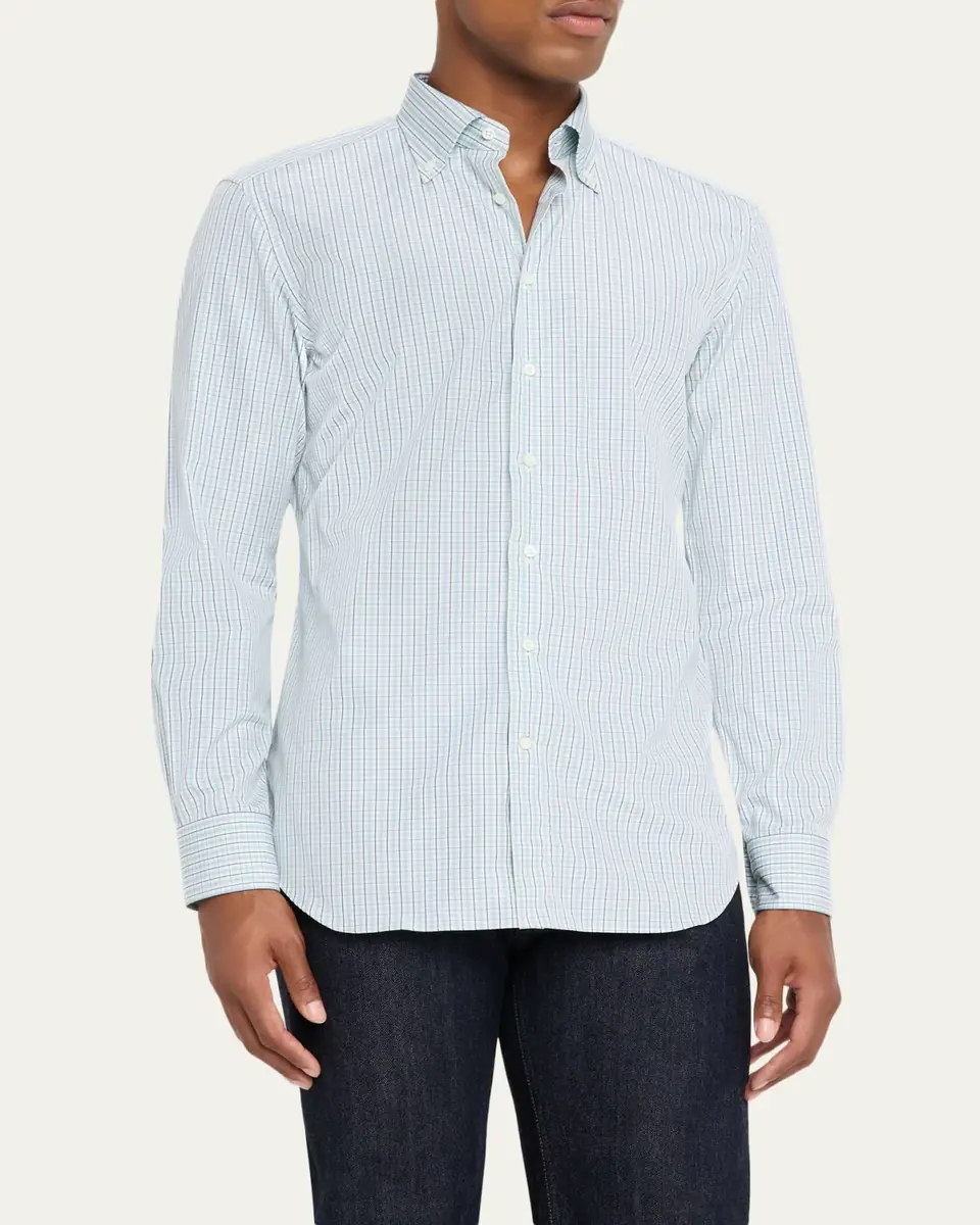 Bergdorf Goodman Men's Cotton Tattersall Check Button-Collar Sport Shirt | Thumbnail 4