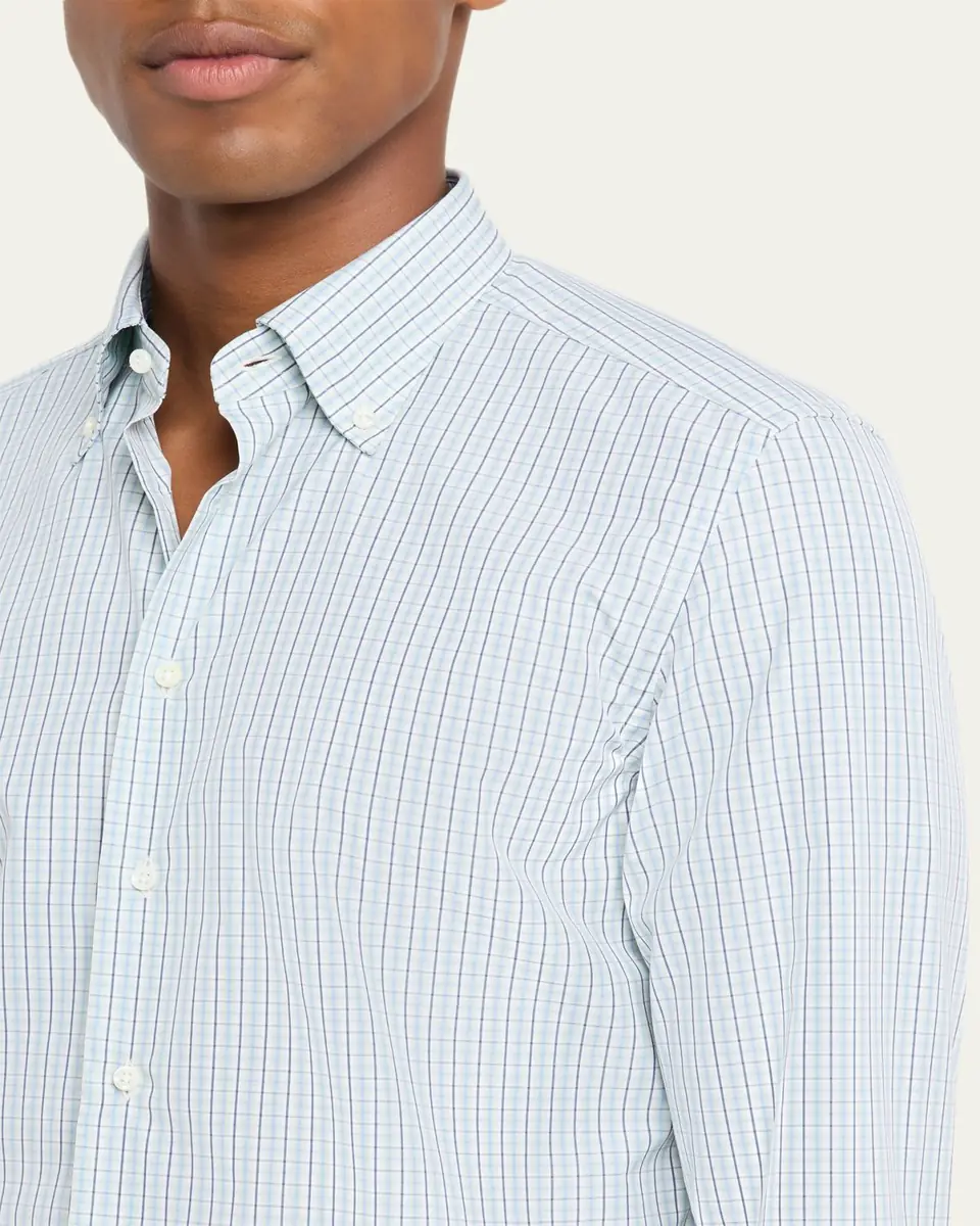 Bergdorf Goodman Men's Cotton Tattersall Check Button-Collar Sport Shirt | Thumbnail 5