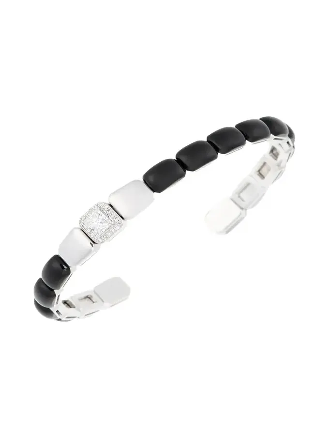 Oui Bracelet with Black Enamel in 18K White Gold
