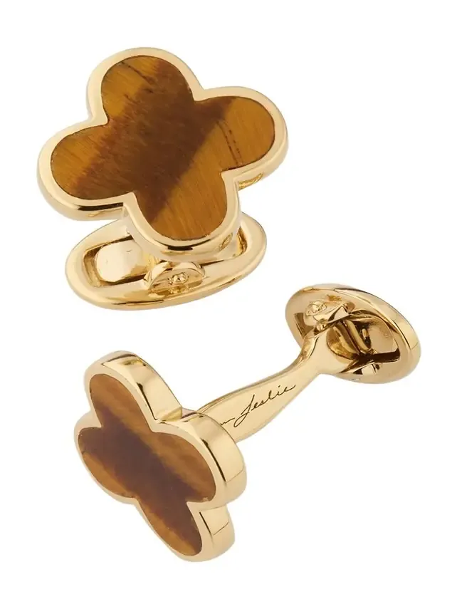 Jan Leslie Men's 18K Gold Vermeil Four Leaf Clover Tiger's Eye Cufflinks