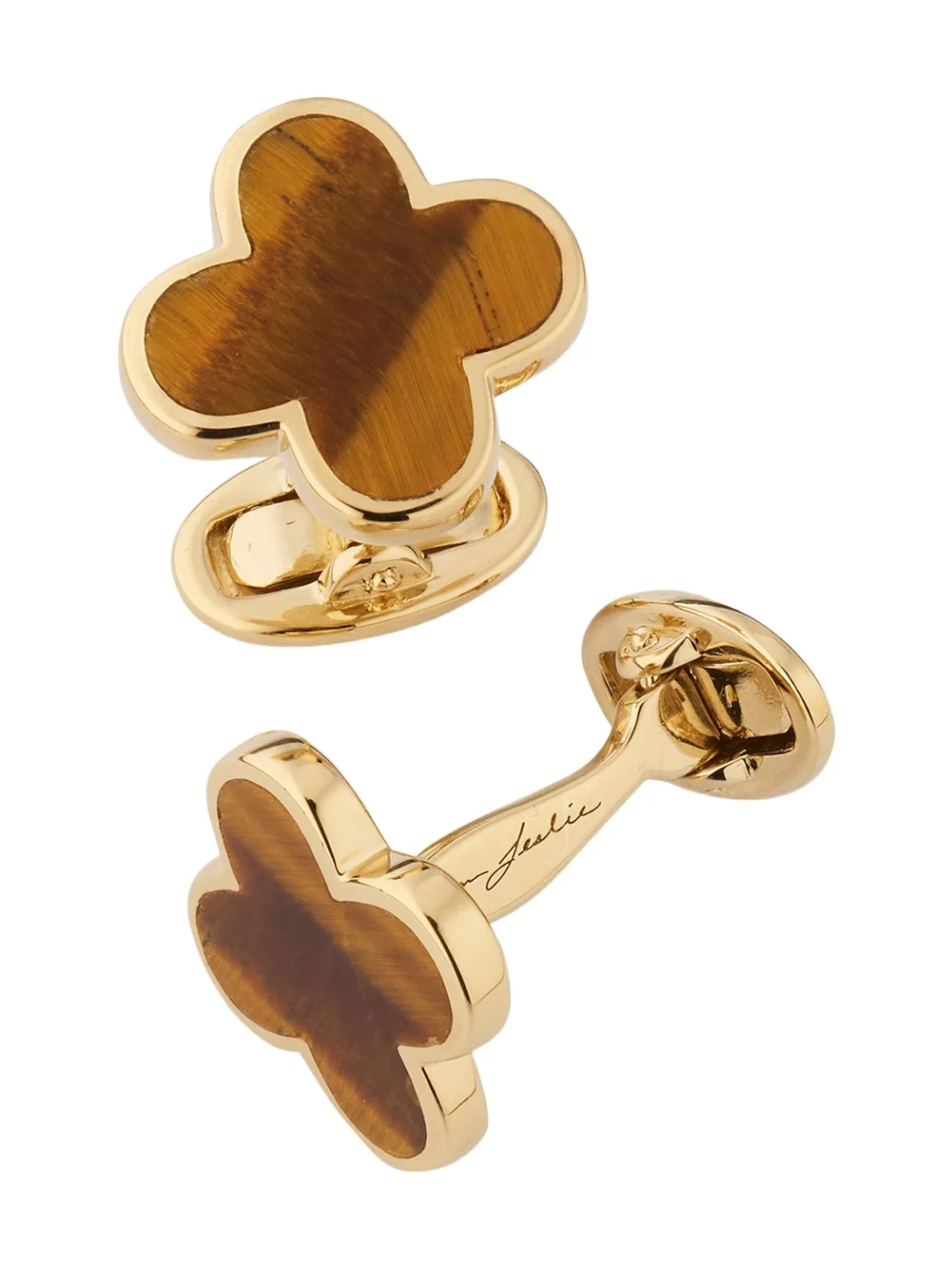 Jan Leslie Men's 18K Gold Vermeil Four Leaf Clover Tiger's Eye Cufflinks