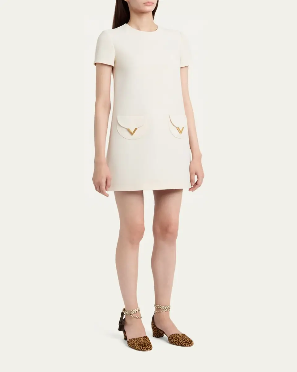 Valentino Garavani V-Logo Pocket Short-Sleeve Crepe Mini Dress | Thumbnail 4 Valentino Garavani V-Logo Pocket Short-Sleeve Crepe Mini Dress | Thumbnail 4