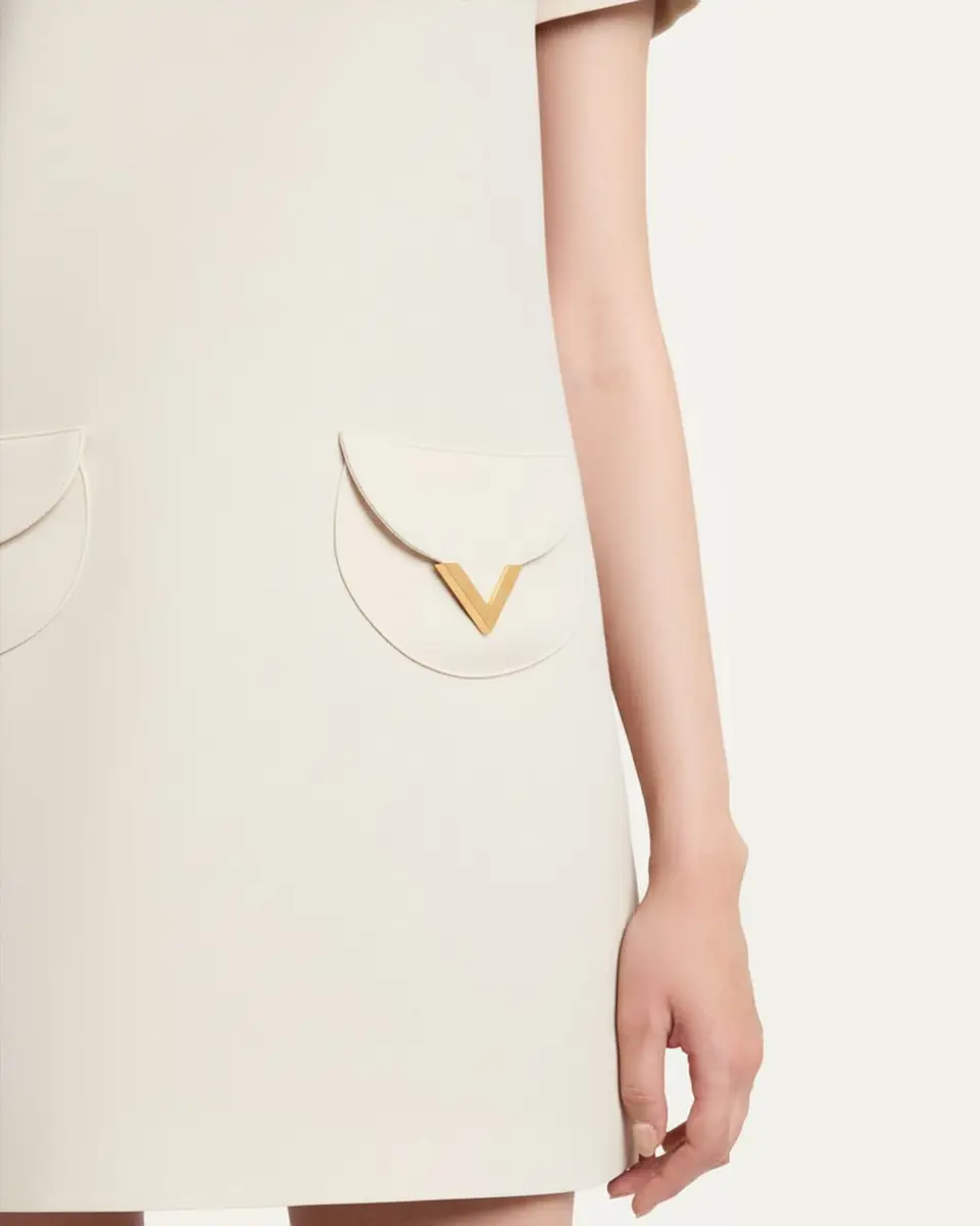 Valentino Garavani V-Logo Pocket Short-Sleeve Crepe Mini Dress | Thumbnail 5 Valentino Garavani V-Logo Pocket Short-Sleeve Crepe Mini Dress | Thumbnail 5