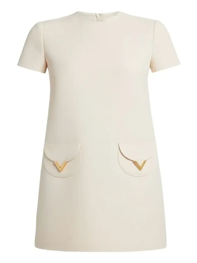 Valentino Garavani V-Logo Pocket Short-Sleeve Crepe Mini Dress