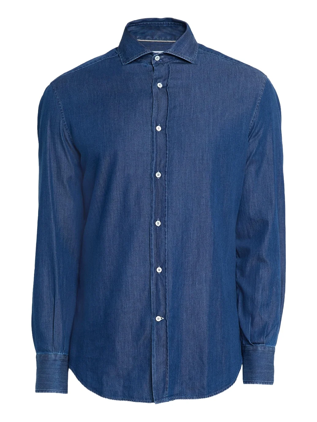 Brunello Cucinelli Men's Denim Spread Collar Button-Down Shirt